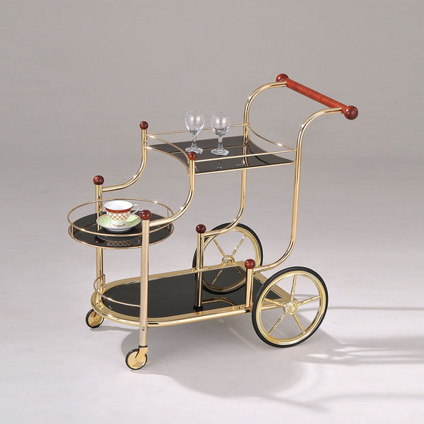 ACME Lacy Gold Plated & Black Glass Serving Cart Model 98006