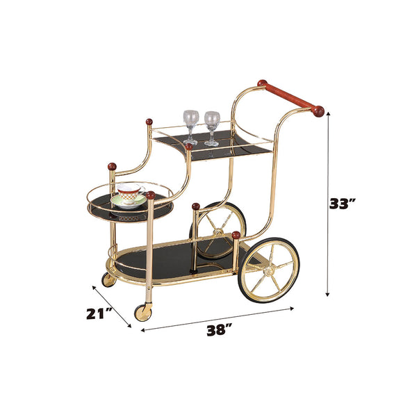ACME Lacy Gold Plated & Black Glass Serving Cart Model 98006