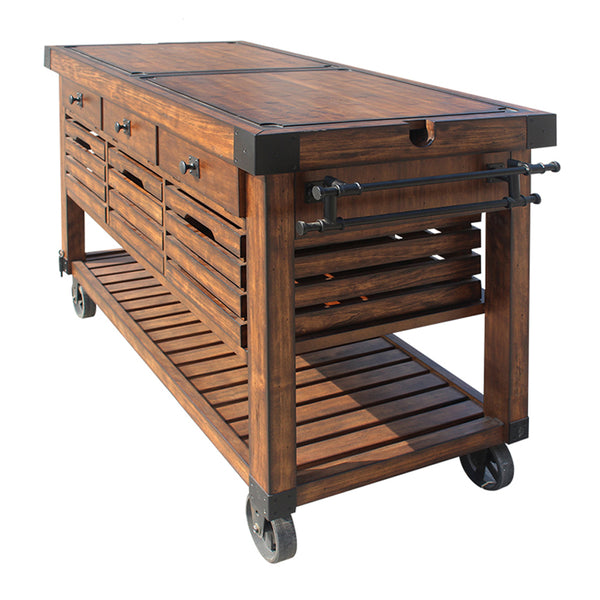 ACME Kaif Distressed Chestnut Kitchen Cart Model 98184