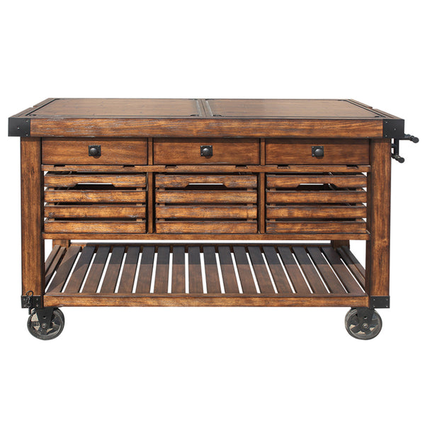 ACME Kaif Distressed Chestnut Kitchen Cart Model 98184
