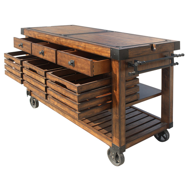 ACME Kaif Distressed Chestnut Kitchen Cart Model 98184