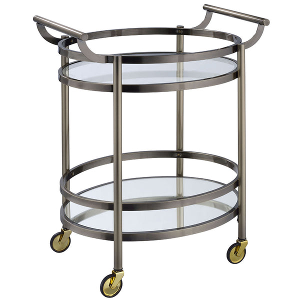 ACME Lakelyn Brushed Bronze & Clear Glass Serving Cart Model 98190