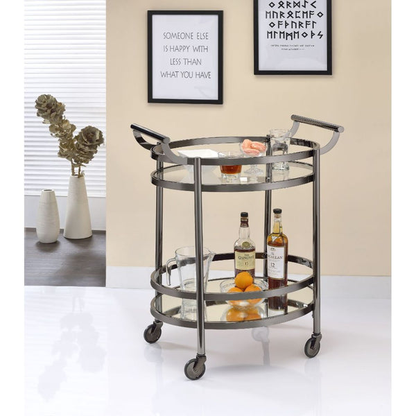 ACME Lakelyn Black Nickel & Clear Glass Serving Cart Model 98191