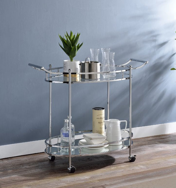 ACME Jinx Clear Glass & Chrome Serving Cart Model 98216