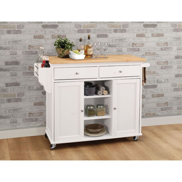 ACME Tullarick Natural & White Kitchen Cart Model 98305