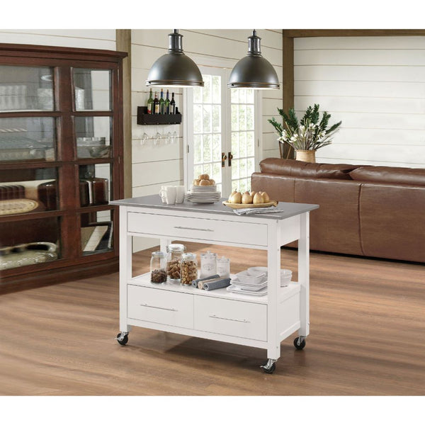 ACME Ottawa Stainless Steel & White Kitchen Cart Model 98330