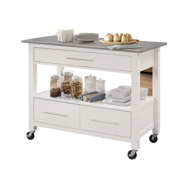 ACME Ottawa Stainless Steel & White Kitchen Cart Model 98330