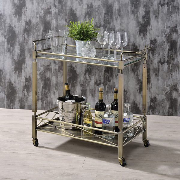 ACME Matiesen Antique Gold & Clear Glass Serving Cart Model 98350