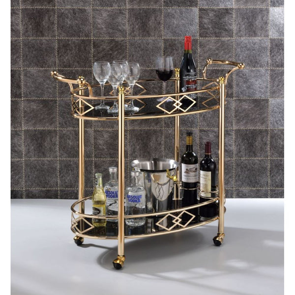 ACME Ottesen Gold & Black Glass Serving Cart Model 98351
