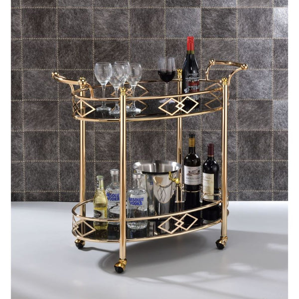 ACME Ottesen Gold & Black Glass Serving Cart Model 98351