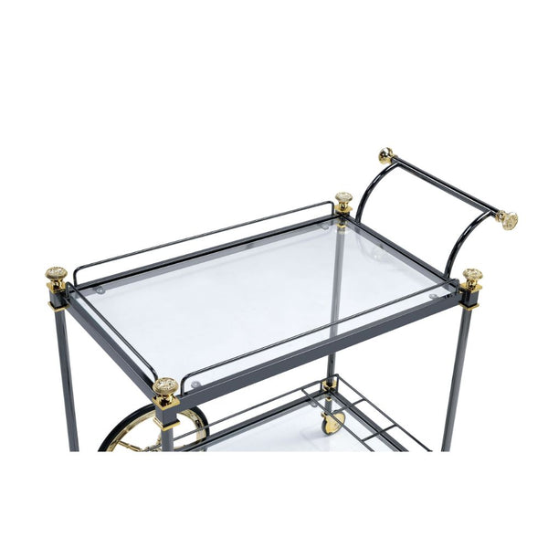 ACME Cyrus Black/Gold & Clear Glass Serving Cart Model 98370
