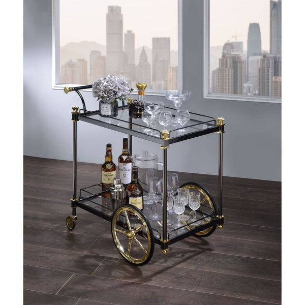 ACME Cyrus Black/Gold & Clear Glass Serving Cart Model 98370
