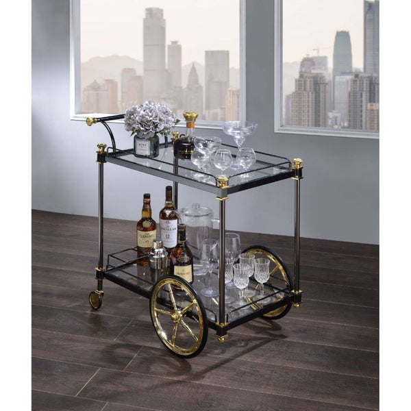 ACME Cyrus Black/Gold & Clear Glass Serving Cart Model 98370