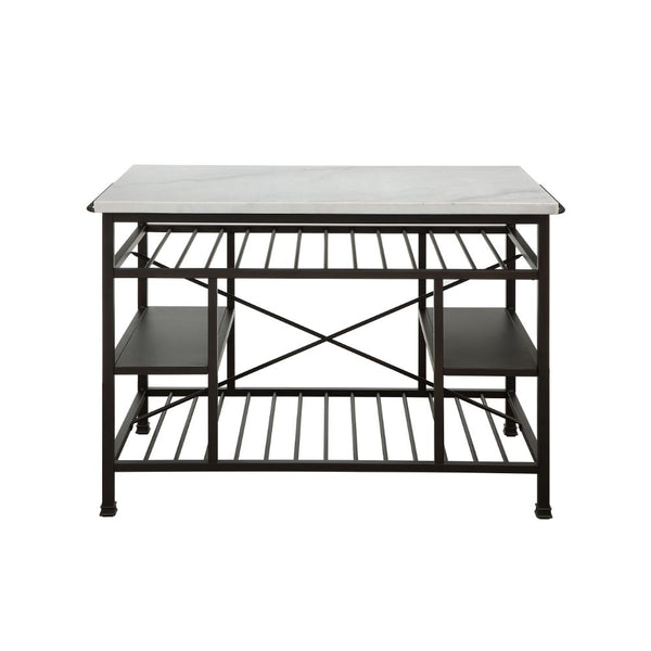 ACME Lanzo Natural Marble Top & Gunmetal Kitchen Island Model 98400