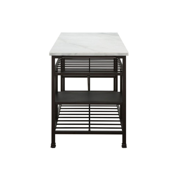 ACME Lanzo Natural Marble Top & Gunmetal Kitchen Island Model 98400