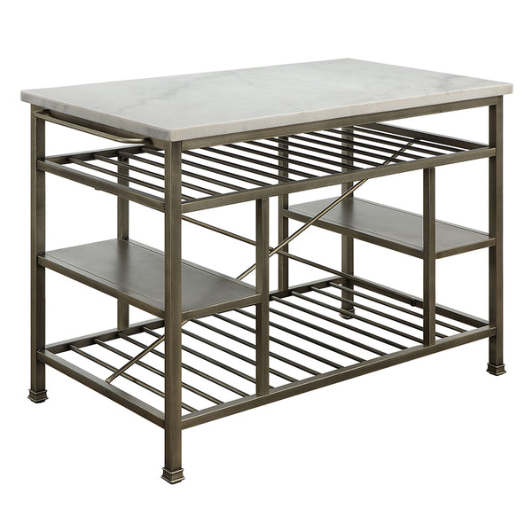 ACME Lanzo Natural Marble Top & Antique Pewter Kitchen Island Model 98402