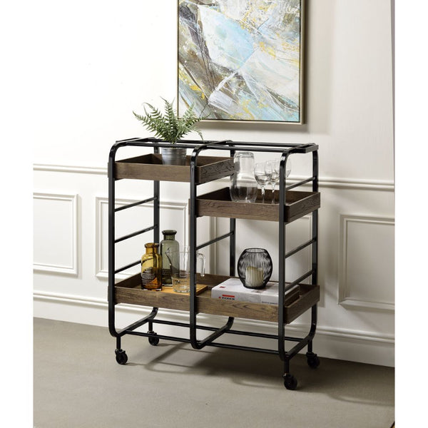 ACME Vorrik Black & Walnut Serving Cart Model 98410