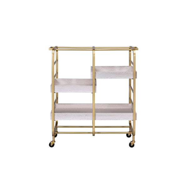 ACME Vorrik Gold & WhiteWashed Serving Cart Model 98412