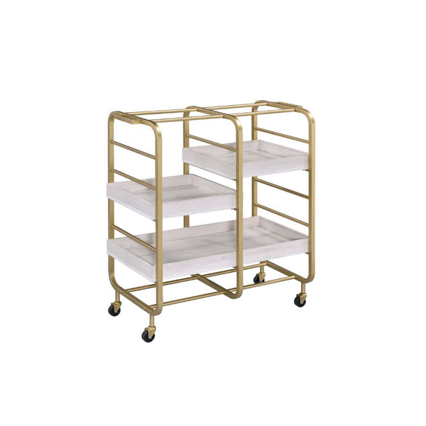 ACME Vorrik Gold & WhiteWashed Serving Cart Model 98412