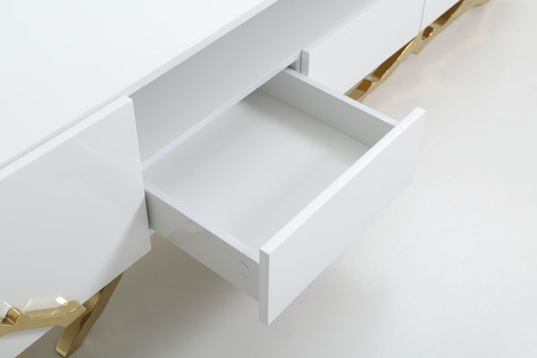 Legend 87"-Wide Modern White Gold TV Stand