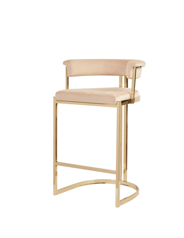 Modrest Munith Modern Beige Velvet & Gold Counter Stool Model VGZAB9504-BG-BS