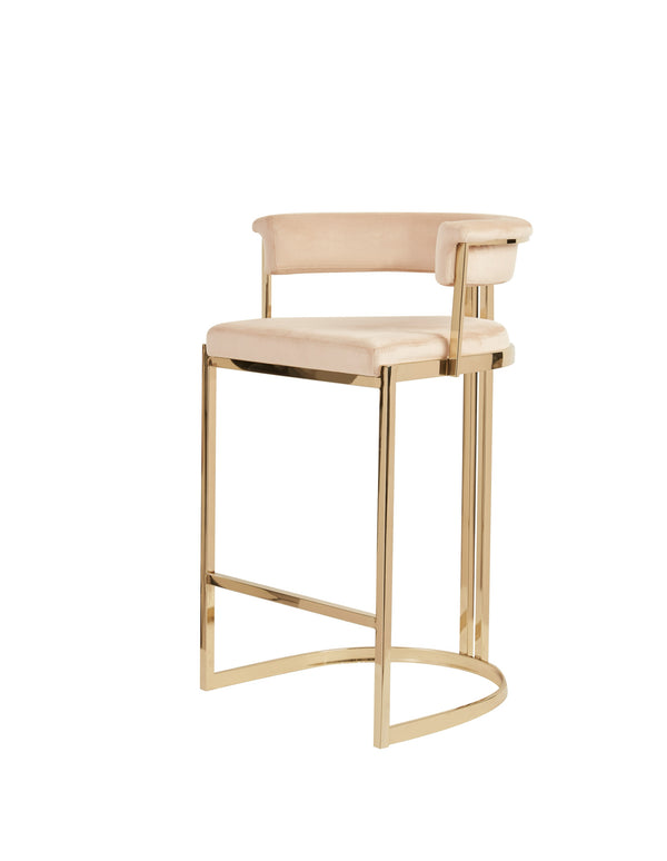 Munith Modern Beige Velvet & Gold Counter Stool