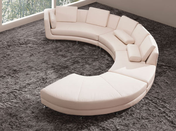 Divani Casa A94 Contemporary White Bonded Leather Curved Sectional Sofa & Ottoman Model VGYIA94-ECO