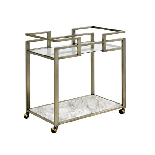 ACME Neilo Clear Glass Faux Marble Top & Wire Brass Serving Cart Model AC00159