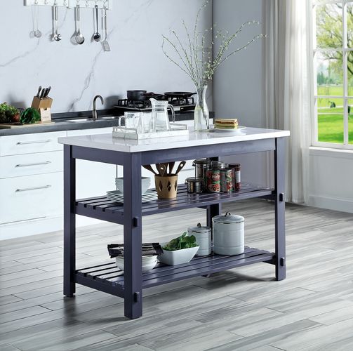 ACME Enapay Natural Marble Top & Gray Kitchen Island Model AC00305