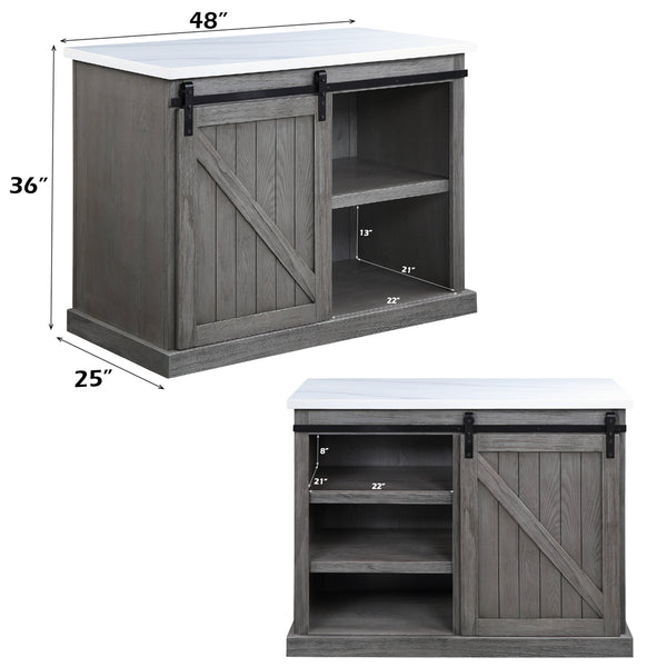 ACME Gauri Natural Marble Top & Gray Oak Kitchen Island Model AC00308