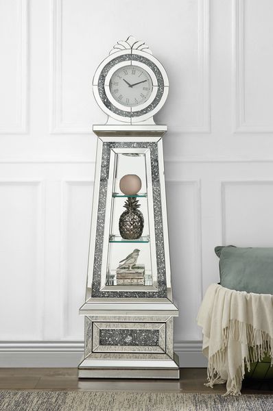ACME Noralie Mirrored & Faux Diamonds Grandfather Clock with LED Model AC00349