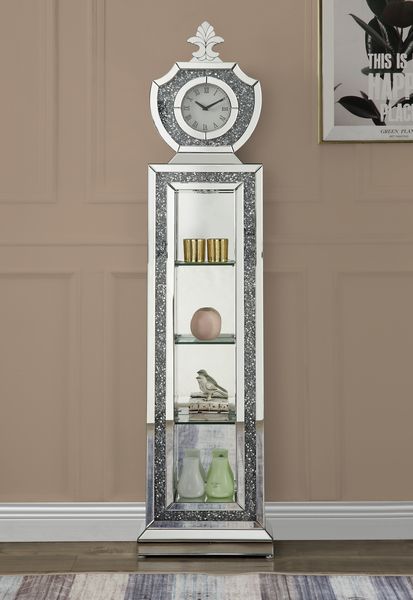 ACME Noralie Mirrored & Faux Diamonds Grandfather Clock with LED Model AC00351
