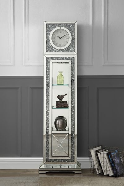 ACME Noralie Mirrored & Faux Diamonds Grandfather Clock with LED Model AC00354