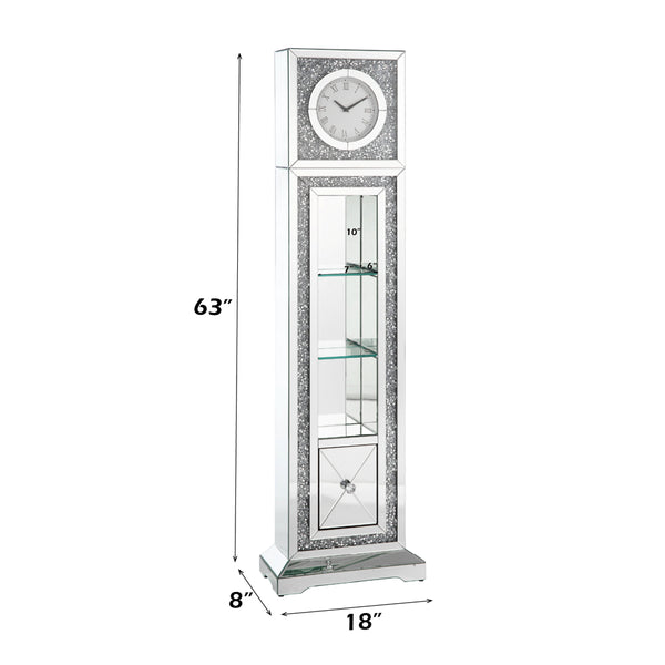 ACME Noralie Mirrored & Faux Diamonds Grandfather Clock with LED Model AC00354