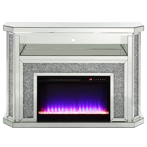ACME Noralie Mirrored & Faux Diamonds Fireplace with LED Model AC00508