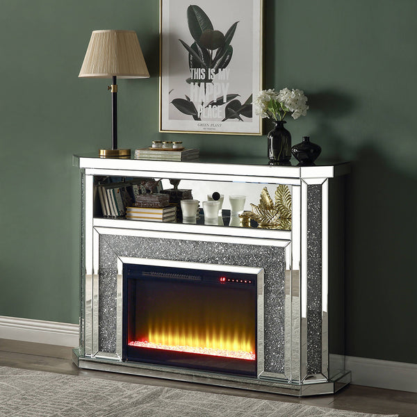 ACME Noralie Mirrored & Faux Diamonds Fireplace with LED Model AC00508