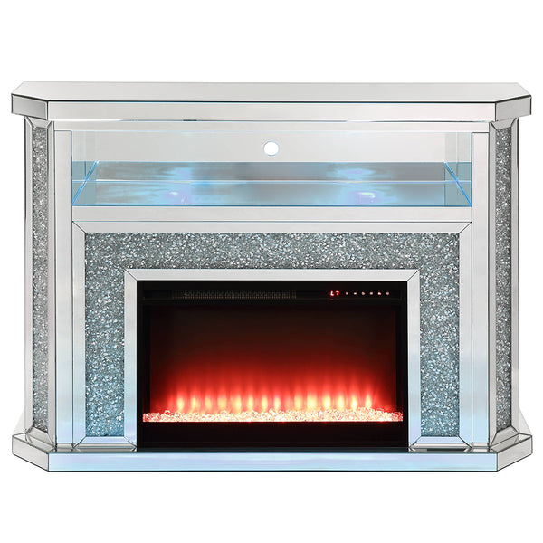 ACME Noralie Mirrored & Faux Diamonds Fireplace with LED Model AC00508