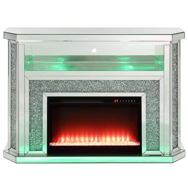 ACME Noralie Mirrored & Faux Diamonds Fireplace with LED Model AC00508