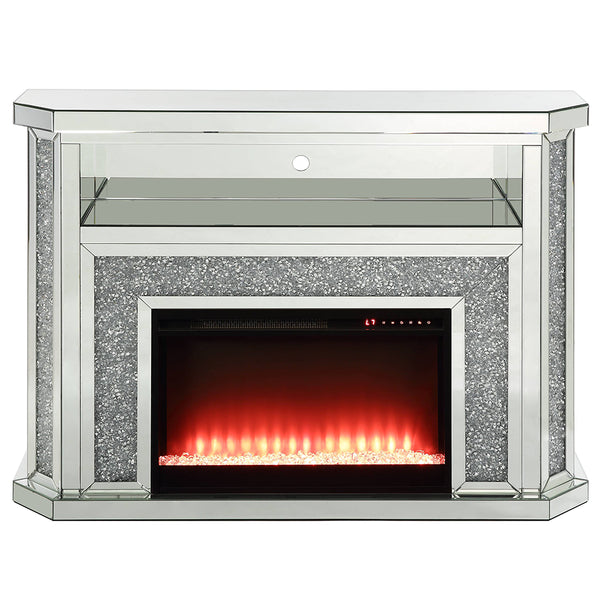 ACME Noralie Mirrored & Faux Diamonds Fireplace with LED Model AC00508