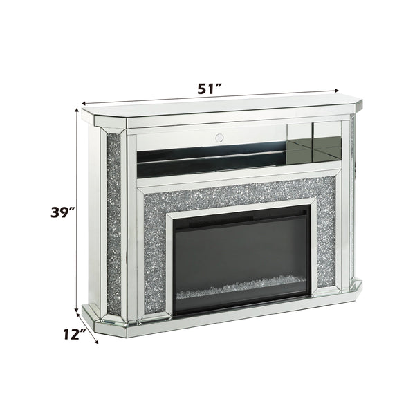 ACME Noralie Mirrored & Faux Diamonds Fireplace with LED Model AC00508