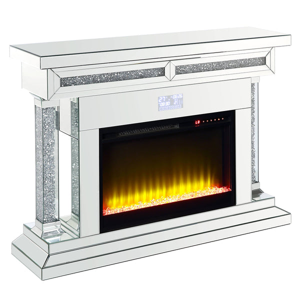 ACME Noralie Mirrored & Faux Diamonds Fireplace with Bluetooth Model AC00510