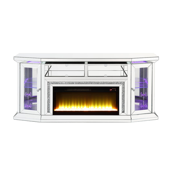 ACME Noralie Mirrored & Faux Diamonds TV Stand with Fireplace & LED Model AC00517