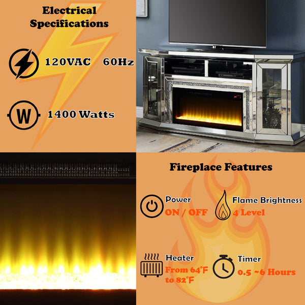 ACME Noralie Mirrored & Faux Diamonds TV Stand with Fireplace & LED Model AC00517