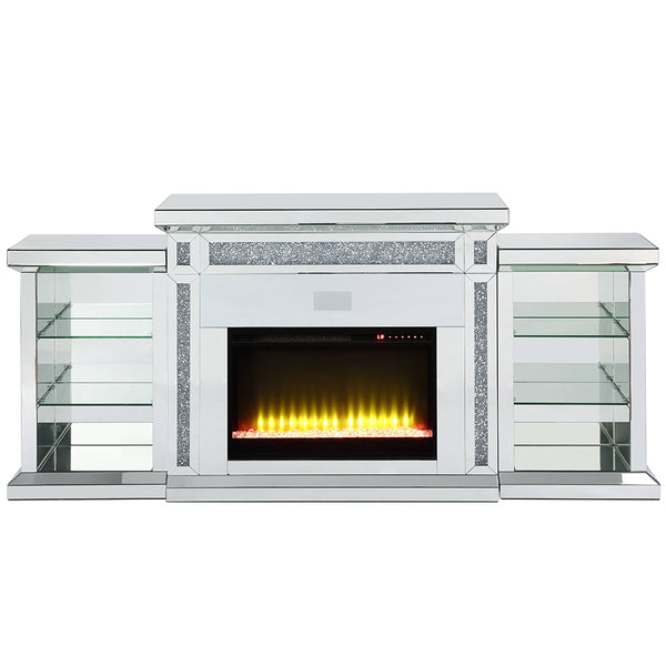 ACME Noralie Mirrored & Faux Diamonds Fireplace with LED & Bluetooth Model AC00518