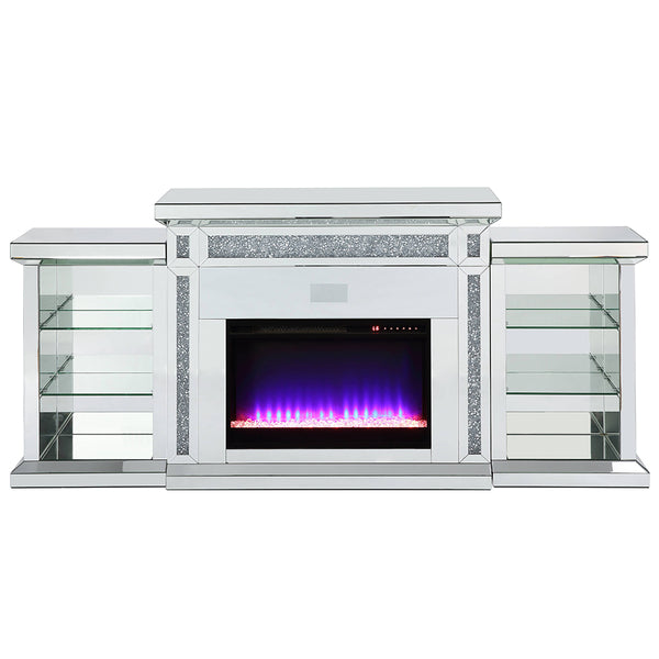 ACME Noralie Mirrored & Faux Diamonds Fireplace with LED & Bluetooth Model AC00518