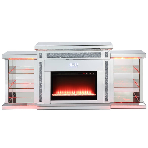 ACME Noralie Mirrored & Faux Diamonds Fireplace with LED & Bluetooth Model AC00518