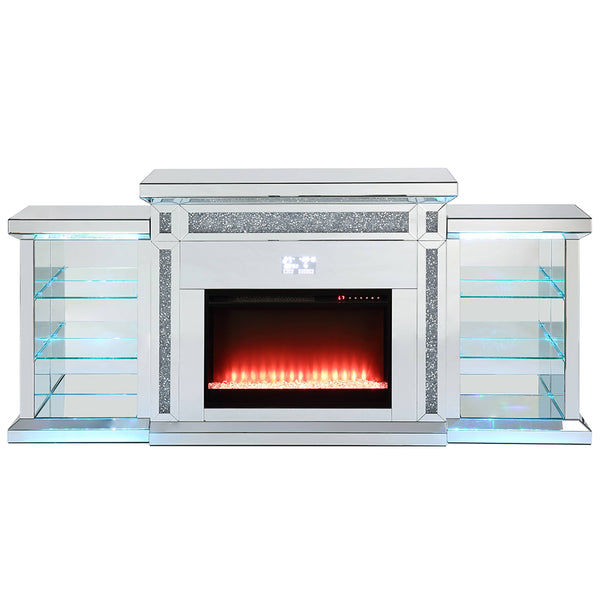 ACME Noralie Mirrored & Faux Diamonds Fireplace with LED & Bluetooth Model AC00518