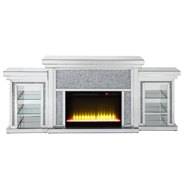ACME Noralie Mirrored & Faux Diamonds Fireplace with LED Model AC00524