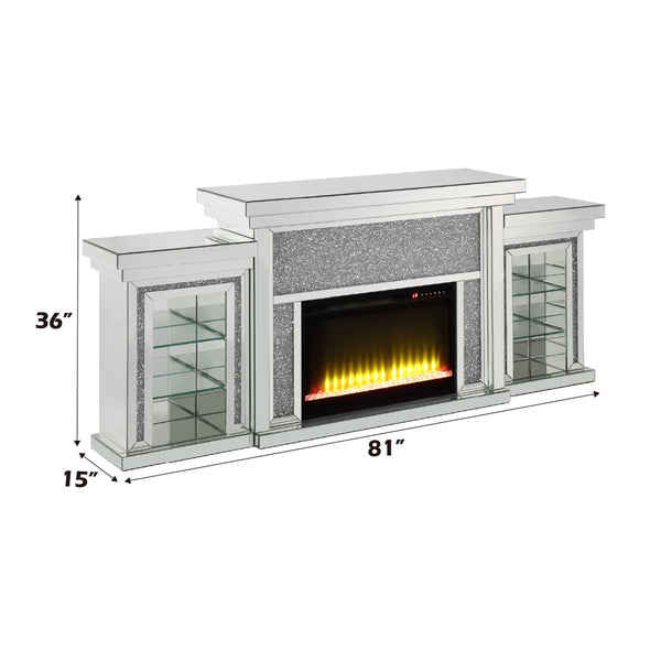 ACME Noralie Mirrored & Faux Diamonds Fireplace with LED Model AC00524