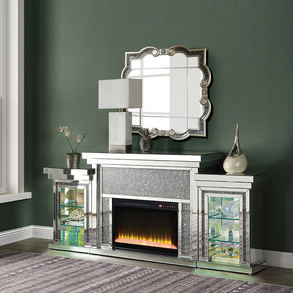 ACME Noralie Mirrored & Faux Diamonds Fireplace with LED Model AC00524